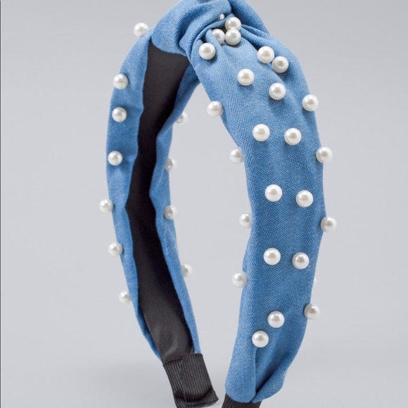 White House Black Market Accessories - DENIM KNOT HEADBAND WITH FAUX PEARLS